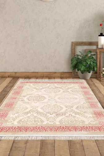 Dekoreko 1376-Trend-3 Eko Trend Djt Halı Yıkanabilir Kaymaz Taban 1376 Klasik Koyu Pembe