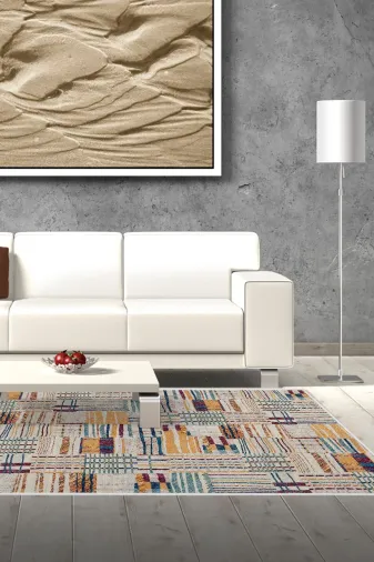 Dekoreko 1937K2-7 Kaymaz Taban Djt Salon Halısı Trend Modern 1937 Renkli