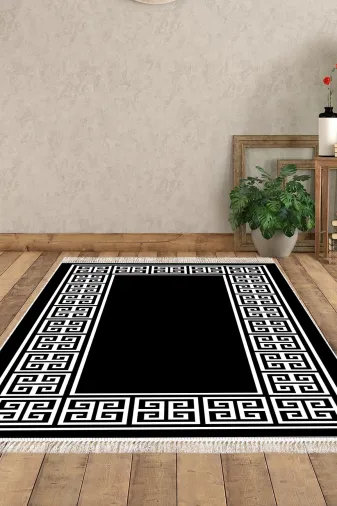 Dekoreko 608MK1-7 Kaymaz Taban Djt Salon Halısı Trend Saçaklı Modern 608M Siyah