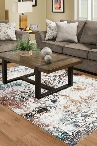 Dekoreko 609MP2-7 Kaymaz Taban Djt Salon Halısı Star Pamuk Modern 609M Renkli