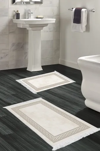 Dekoreko 626MK1-10P2 Kaymaz Taban Djt 2 Li Banyo Paspas Takımı Trend Saçaklı Modern 626M Krem
