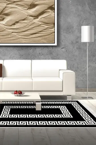 Dekoreko 650MP1-7 Kaymaz Taban Djt Salon Halısı Star Pamuk Saçaklı Modern 650M Siyah