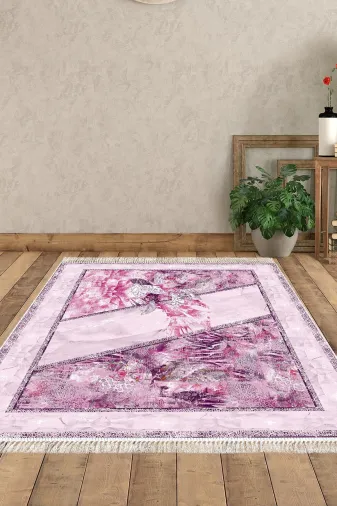 Dekoreko 729K1-7 Kaymaz Taban Djt Salon Halısı Trend Saçaklı Modern 729 Pudra