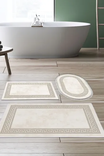 Dekoreko D-626MP3-10P3O Dijital 3 Lü Banyo Paspas Takımı Star Pamuk Kaymaz Taban Karışık Oval Modern Cassietta Krem