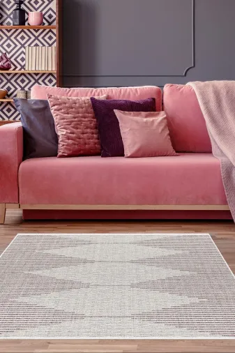 Dekoreko F5085P2-7 Kaymaz Taban Djt Salon Halısı Star Pamuk Iskandinav F5085 Mürdüm