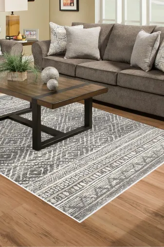 Dekoreko F5087K2-7 Kaymaz Taban Djt Salon Halısı Trend Iskandinav F5087 Gri