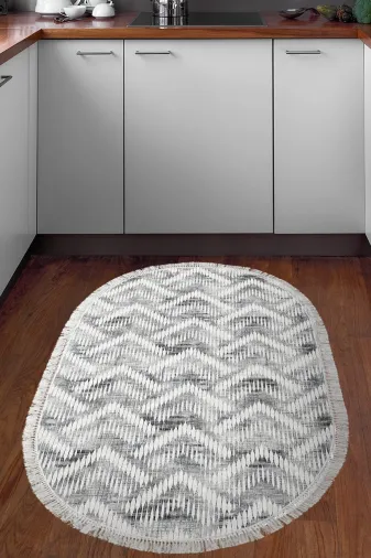 Dekoreko F5124K1-2 Kaymaz Taban Djt Mutfak Halısı Trend Saçaklı Oval Iskandinav F5124 Antrasit