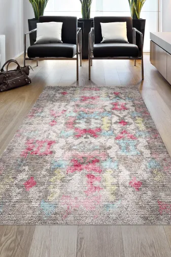 Dekoreko F5138K2-7 Kaymaz Taban Djt Salon Halısı Trend Modern F5138 Renkli