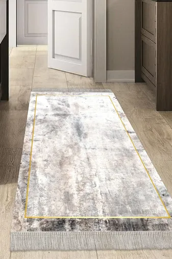 Dekoreko M12271P1-8 Kaymaz Taban Djt Mutfak Halısı Star Pamuk Saçaklı Modern M12271 Gri