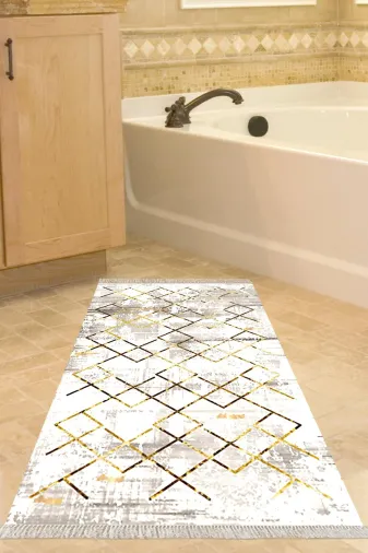 Dekoreko M5026K1-9 Kaymaz Taban Djt Banyo Halısı Trend Saçaklı Modern M5026 Gold