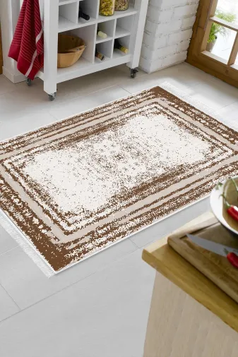 Dekoreko M5132K1-8 Kaymaz Taban Djt Mutfak Halısı Trend Saçaklı Modern M5132 Krem