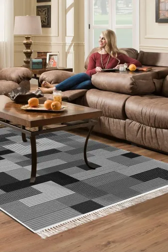 Dekoreko Mu113P1-7 Kaymaz Taban Djt Salon Halısı Star Pamuk Saçaklı Modern Mu113 Gri