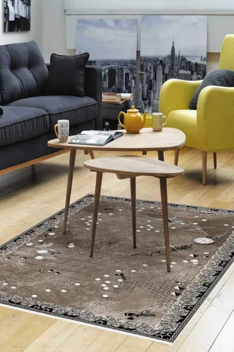 Dekoreko Mu118P2-7 Kaymaz Taban Djt Salon Halısı Star Pamuk Modern Mu118 Kahve
