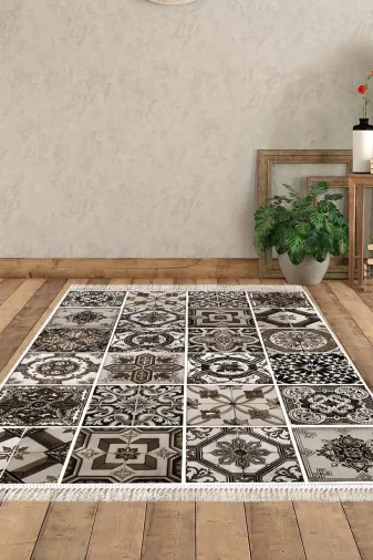 Dekoreko Mu144-Trend-1 Eko Trend Djt Halı Yıkanabilir Kaymaz Taban Mu144 Patchwork Kahve