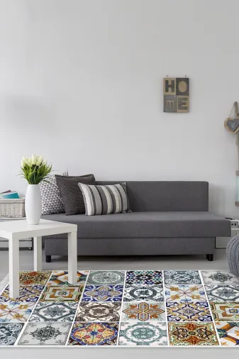Dekoreko Mu144-Trend-1 Eko Trend Djt Halı Yıkanabilir Kaymaz Taban Mu144 Patchwork Renkli