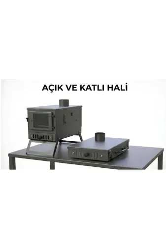 demirnesil dmrnslsb01 Katlanır Kuzineli 2Mm Çelikten Çift Tarafı Camlı Kül Hazneli Kamp Sobası. Çantalı Soba