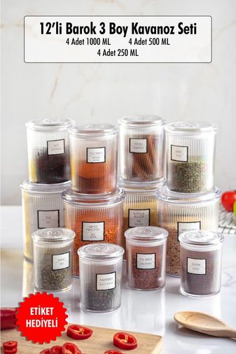 Depa 3Nzc1ODM3NTk3Ng-BLNC 12'li Barok Yuvarlak 3 Boy Kavanoz Seti & Saklama Kabı & Erzak Kabı 4 1000 Ml, 4 500 Ml,4 250 Ml Diğer
