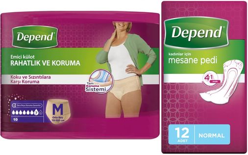 Depend Emici Külot Lohusa Pedi M - Medium - Orta Kadın (10 Lu) + Mesane Pedi Kadın Normal (12 Li)