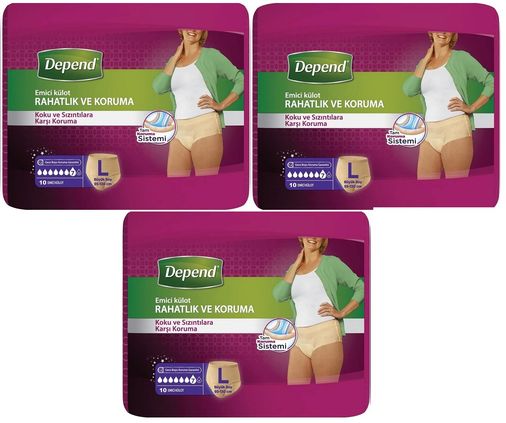 Depend Emici Külot Yetişkin Bezi Large - Büyük Kadın 30 Adet (3PK*10)
