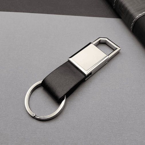 Deri Siyah Gümüş Metal Anahtarlık