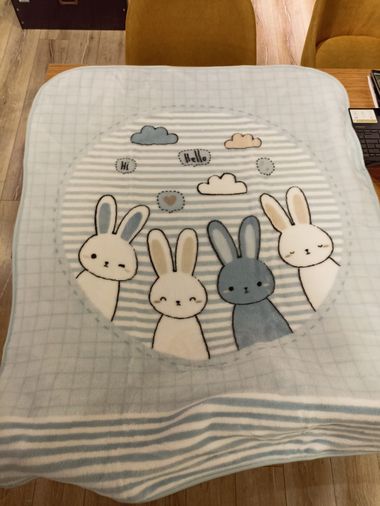 Desenli Hello Rabbıt Bebek Battaniyesi (100x120) Mavi