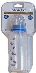 Desenli PP Biberon 250ML - Mavi-Gri