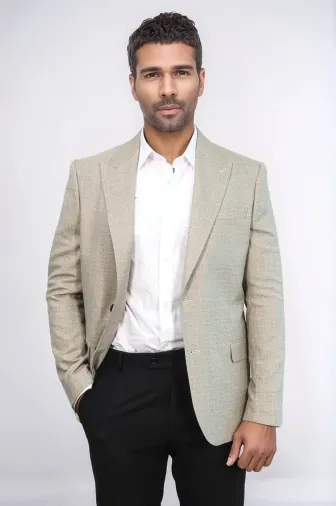 Desenli Slim Fit Krem Erkek Ceket - Wessi