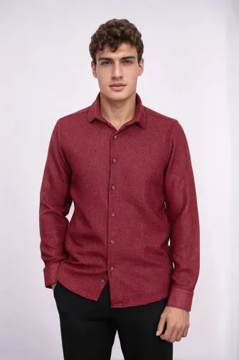 Desensiz Slim Fit Bordo Erkek Oduncu Gömlek - Wessi - S / Bordo