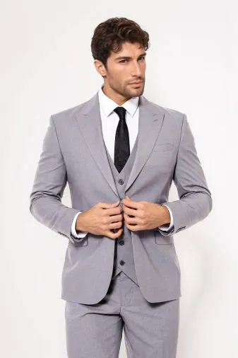 Desensiz Slim Fit Gri Erkek Takım Elbise - Wessi