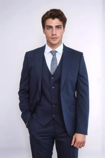 Desensiz Slim Fit Lacivert Erkek Takım Elbise - Wessi