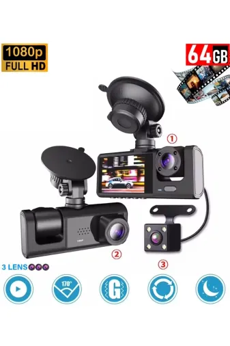 DGY STORE Emr9WFAO3AZ0L 64Gb Araç İçi Kamera 3 Kameralı (Yol + Araç İçi+ Arka) Fhd Video Kayıt Mikrofonlu Türkçe Cc-33