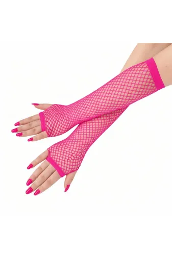 DGY STORE EmrDNM98642 Retro Neon Fuşya File Parmaksız Eldiven 26 Cm