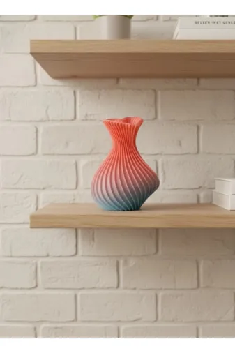 DGY STORE EmrTDXUCZZRAİNBOWVAZOKALPLİ-1 3D Dalga Desenli Kalp Formlu Dekoratif Vazo Pembe 15 Cm