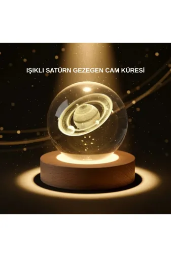 DGY STORE EmrTDXUCZZZSATÜRNKÜRE-4 Dekoratif 3D Satürn Motifli Kristal Küre Işıklı Gece Lambası