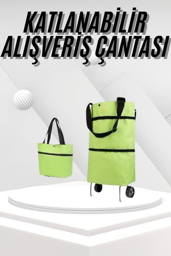 Diğer 111419967 Katlanabilir Tekerlekli Pazar Market Çarşı Arabası Market Alışveriş Çantası