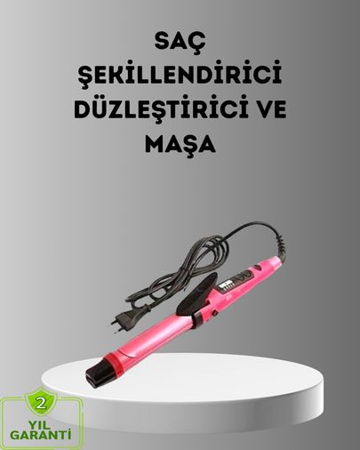 Diğer 111476309 2 Si 1 Arada Saç Düzleştirici Ve Maşa 5 Isı Seviyesi, Seramik Kaplama, Döner Kablolu Ergonomik Tasarım Çok Renkli