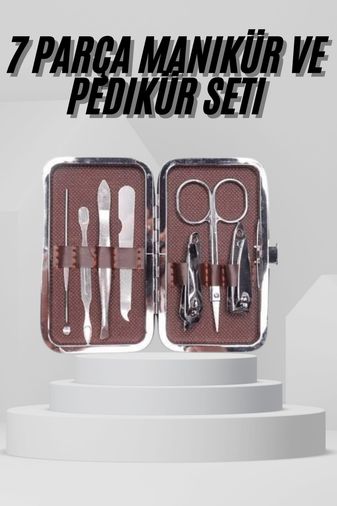 Diğer 111481018 7 Parça Paslanmaz Çelik Manikür Ve Pedikür Seti Çantalı Profesyonel