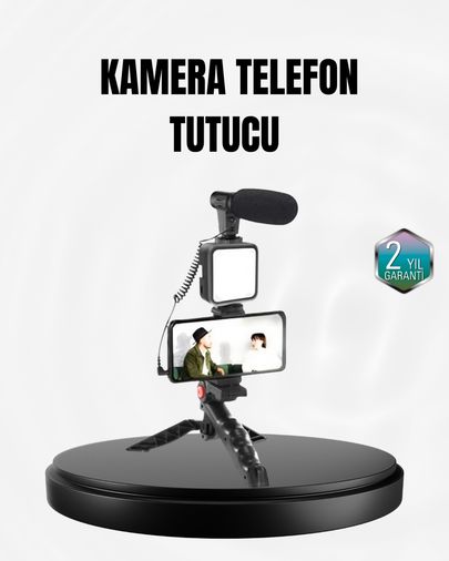 Diğer 113700700 Profesyonel Vlog Çekim Kiti Led Işıklı Tripod Mikrofonlu Telefon Seti