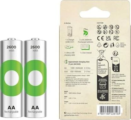 Diğer 113756525 Gp E221 Usb Pil Şarj Cihazı 2 Adet 2600Mah Aa Kalem Pilli Set