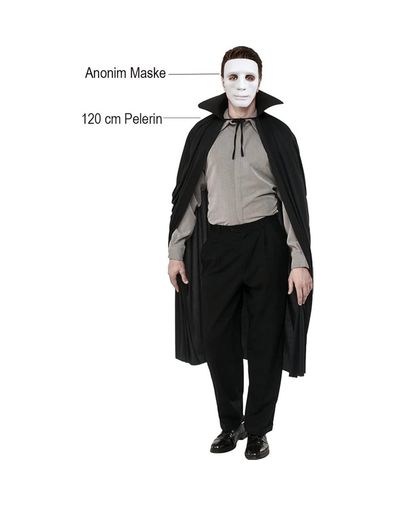 Diğer 119853178 Mey İthalat Siyah Renk Yakalı 120 Cm Pelerin Ve Beyaz Anonim Maske