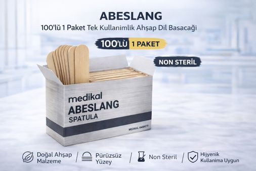 Diğer 121901376 Abeslang 100'lü 1 Paket Tek Kullanımlık Ahşap Dil Basacağı Medikal Spatula