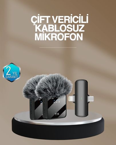 Diğer 125047436 Mey İthalat 2 Li Kablosuz Yaka Mikrofonu Type-C Ve Lightning Uyumlu Profesyonel Set