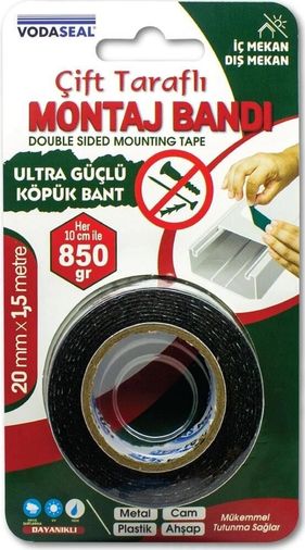 Diğer 125072040 Mey İthalat Vodaseal Ultra Güçlü Çift Taraflı Köpük Bant 20 Mm X 1,5 Metre