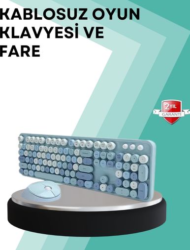 Diğer 125548059 Mey İthalat Kablosuz Klavye Ve Mouse Seti Sessiz Tuş, Retro Tasarım