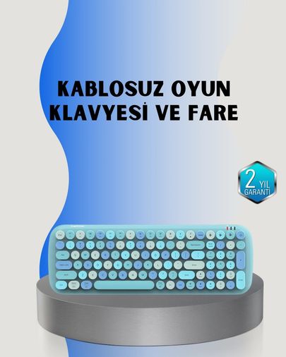 Diğer 125548060 Mey İthalat Retro Tarz Kablosuz Klavye Mouse Seti 104 Tuşlu, Ergonomik Tasarım