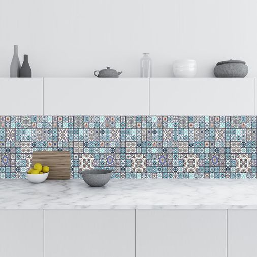 Diğer 126591781 Mutfak Tezgah Arası Folyo Kaplama Folyosu Fas Desen Mavi 60X300 Cm