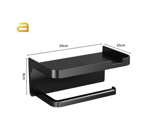 Diğer 126593038 Toıre Telefon Bölmeli Yapışkanlı Tuvalet Kağıtlığı - Delme Gerektirmeyen Raflı Siyah 18X10 Cm