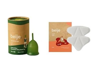 Diğer 126593643 Beije Süper Menstrüel Kap + 2'li Isı Bandı Açık Bej - Bej