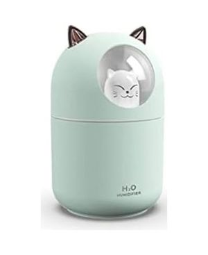 Diğer 126605255 Oto Ve Ev Kedi Karakterli Rgb Ledli Hava Nemlendirici Buhar Makinesi Beyaz 1.0 Ahşap Yeşil