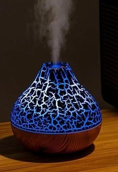 Diğer 126605298 Ultrasonik Hava Nemlendirici 7 Renk Led Işıklı Aromaterapi Buhar Makinesi Volkan Tasarım 1.0 Ahşap Yeşil